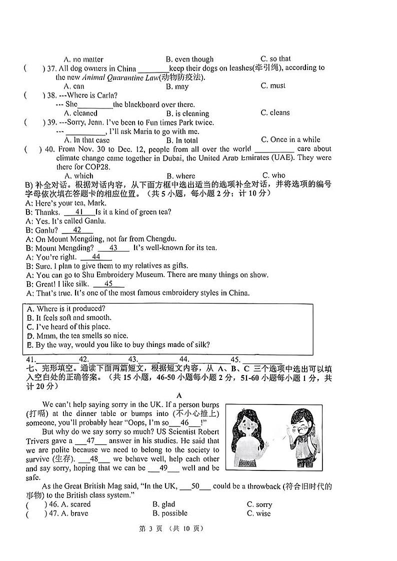 四川省成都市郫都区2023-2024学年九年级上学期期末检测英语试卷03