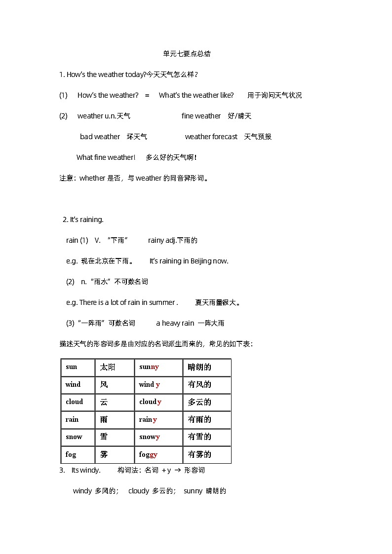 Unit7知识要点总结人教版七年级下册 英语第1页