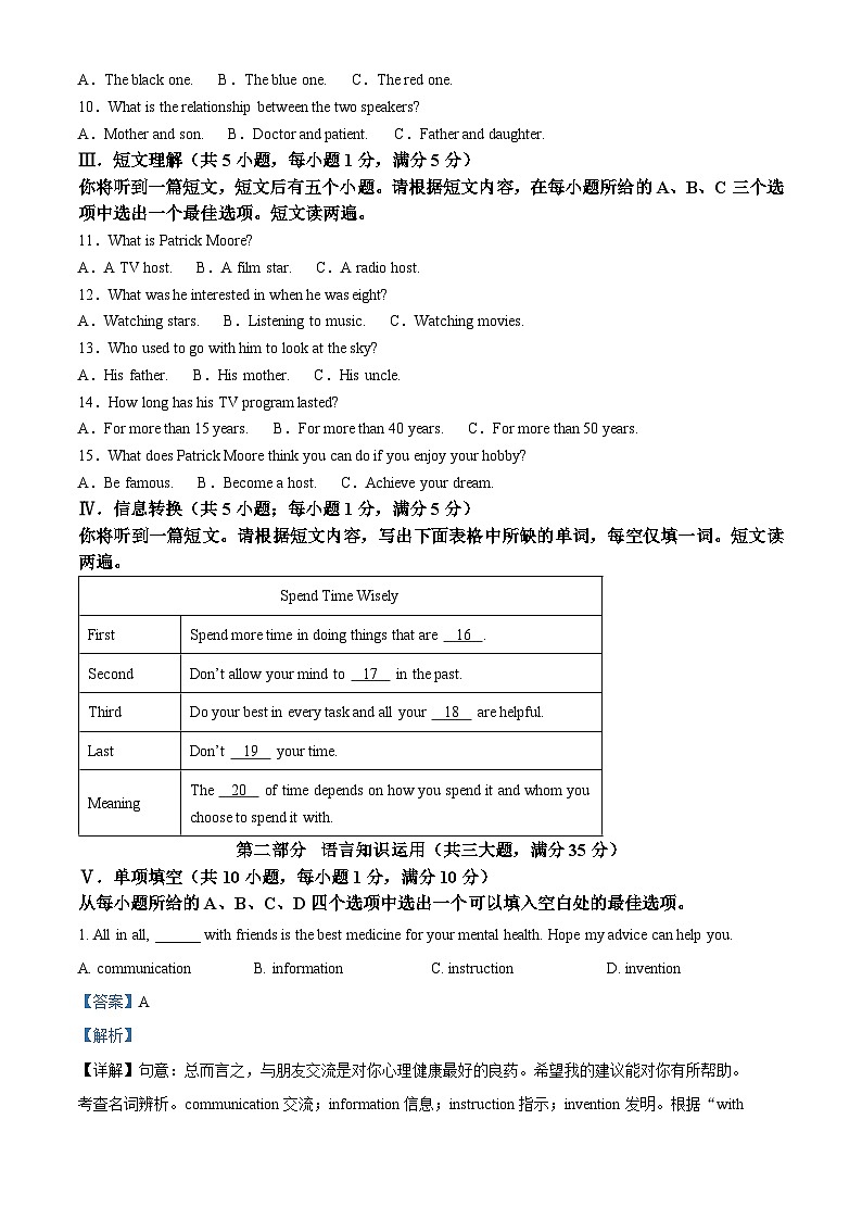 2024年安徽省马鞍山市第七中教育集团中考一模英语试题（原卷版+解析版）02