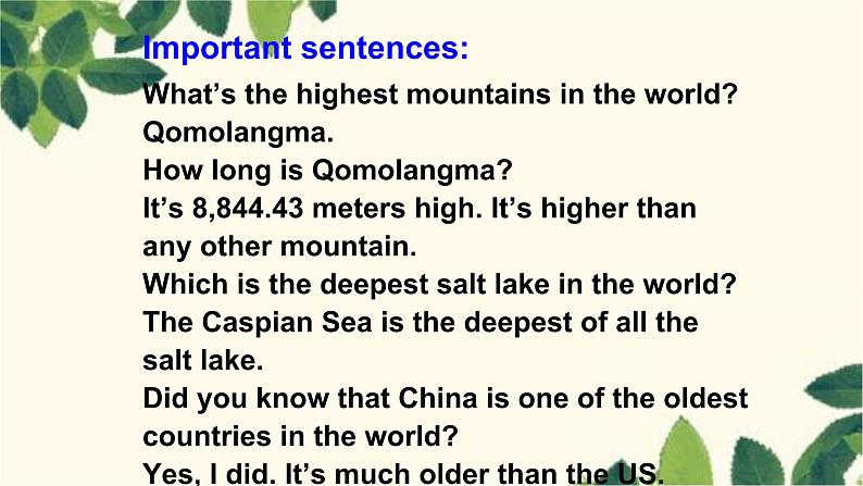 人教版英语八年级下册 Unit7 What’s the highest mountain in the world-Section B 2课件第4页