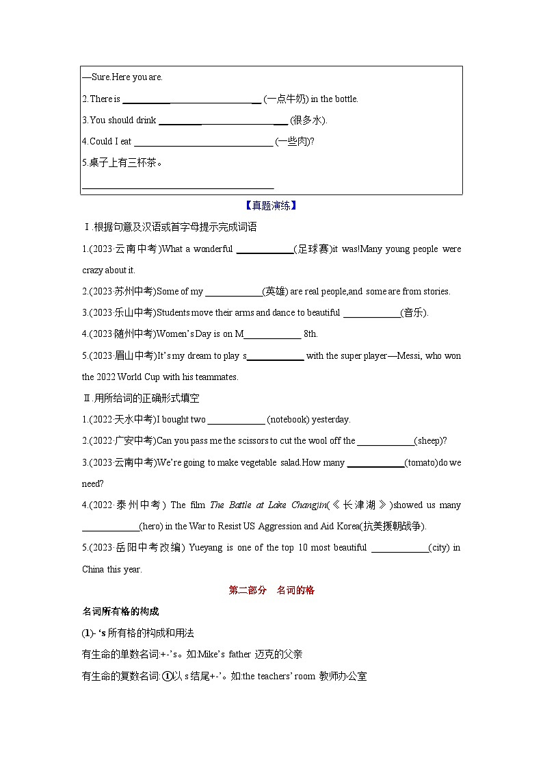 第01讲 名词-2024年中考一轮复习英语语法基础复习与巩固03