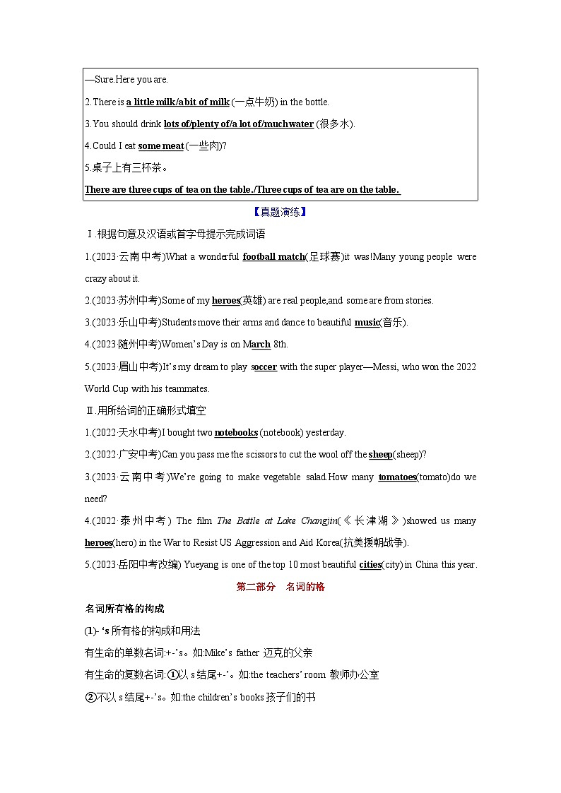 第01讲 名词-2024年中考一轮复习英语语法基础复习与巩固03