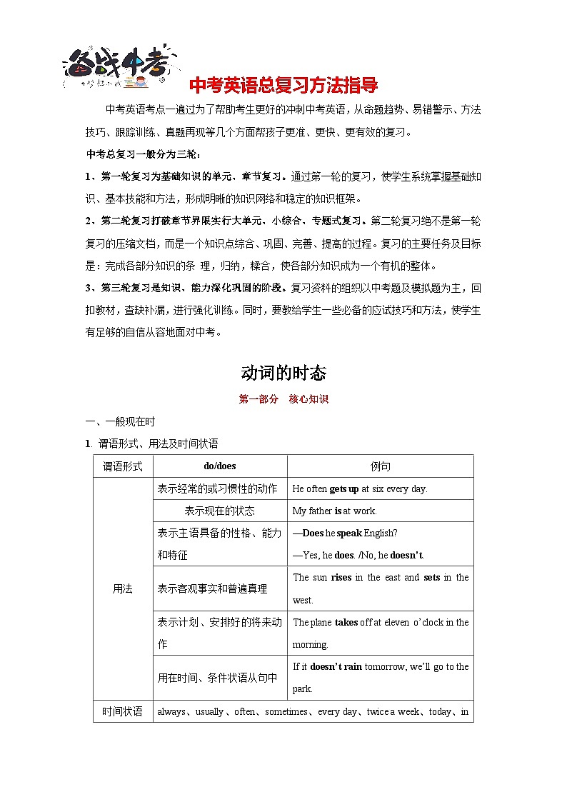 第08讲 动词的时态-2024年中考一轮复习英语语法基础复习与巩固01