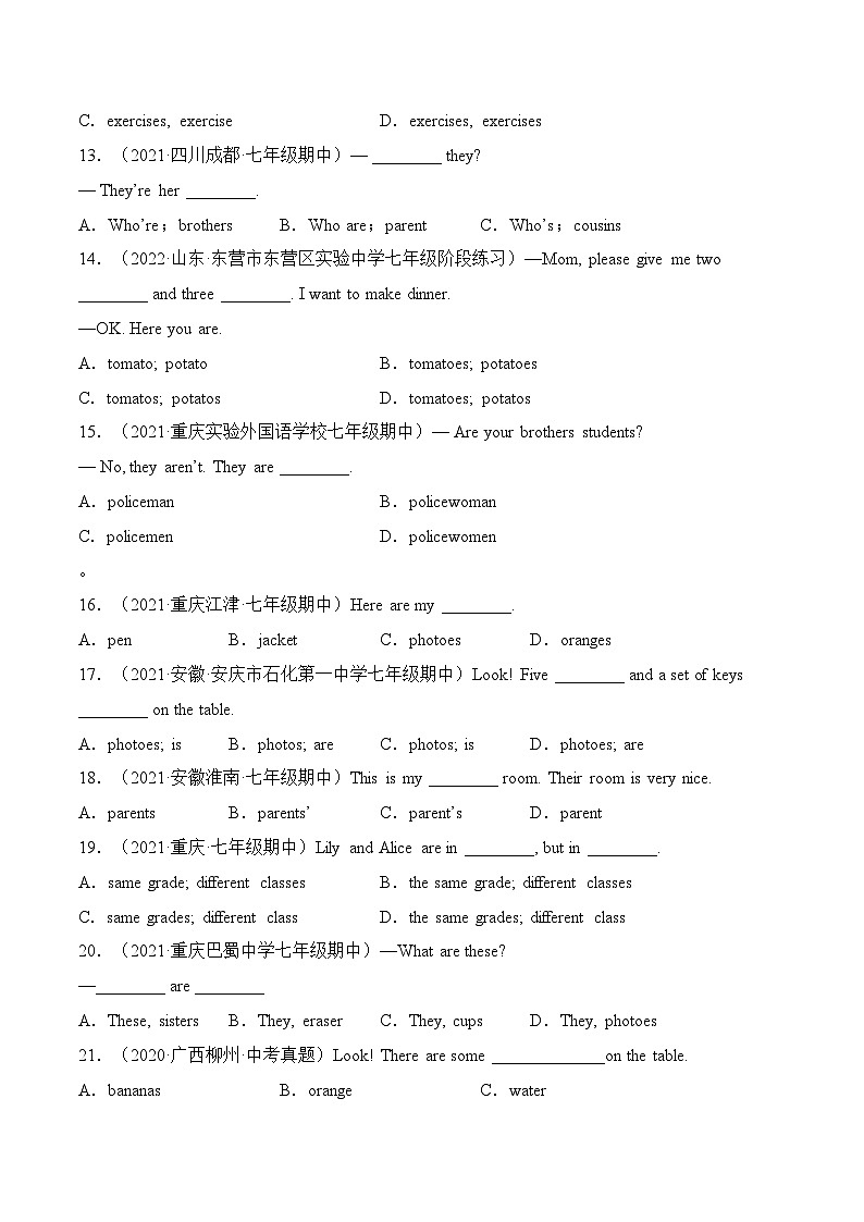 专题01 名词【练习】-2023年中考英语考前冲刺语法图解过关（原卷版）第3页