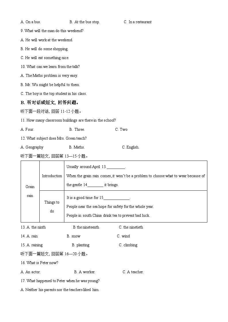 2024年江苏省苏州昆山市中考一模英语试题（原卷版+解析版）02