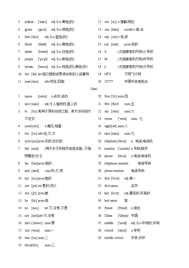 专题2.初中英语人教新目标版单词表(按单元顺序)(七至九年级)（背诵版）第2页