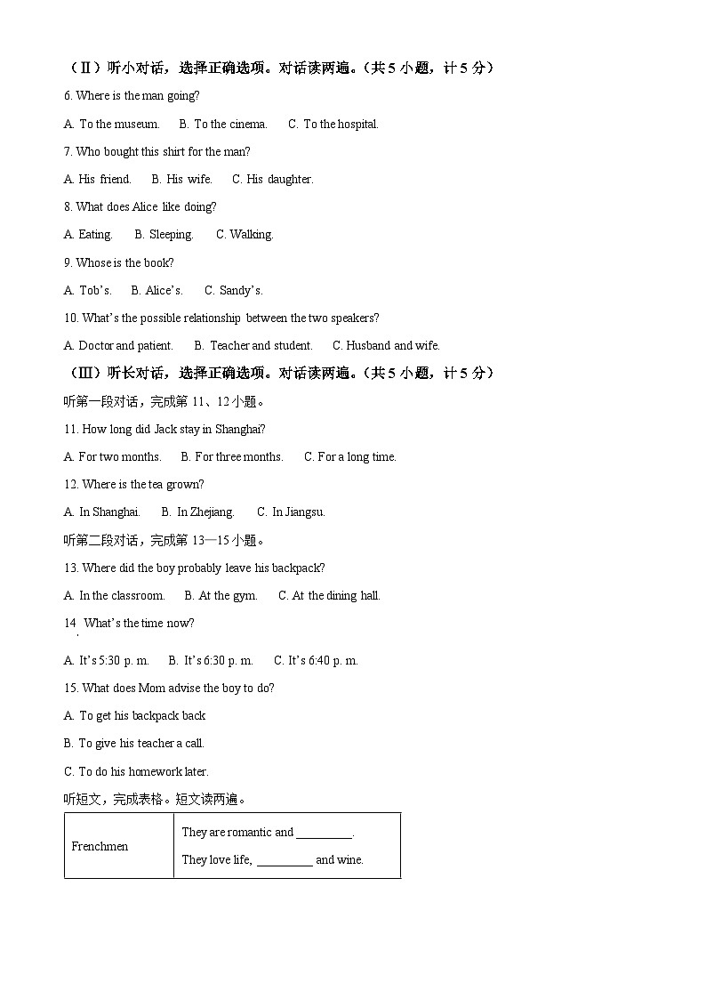 2024年湖南省衡阳市蒸湘区中考模拟英语试题（原卷版）第2页