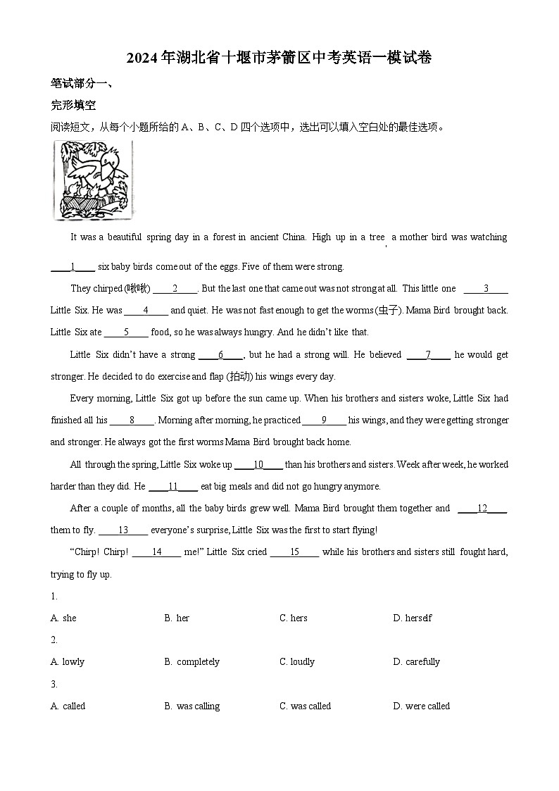 2024年湖北省十堰市茅箭区中考一模英语试题（原卷版+解析版）01