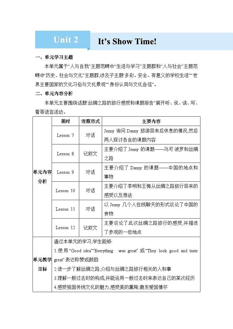 Unit 2  It's Show Time!精品教案（冀教版七下）01