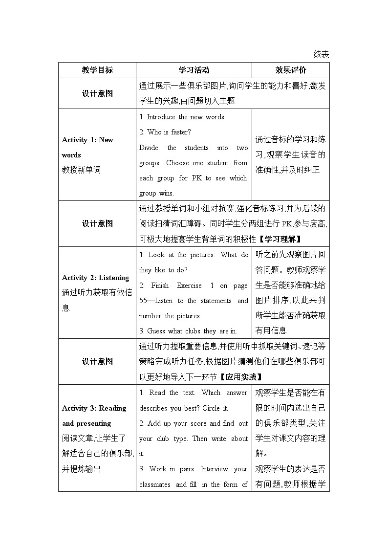Lesson 21  What Is Your Club Type？精品教案（冀教版七下）02