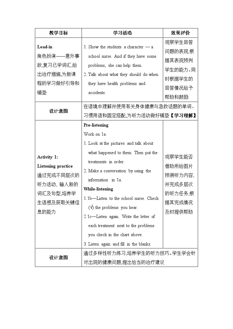 Unit 1  What‘s the matter第3课时Section B (1a—1d)精品教案（人教版八下）第2页