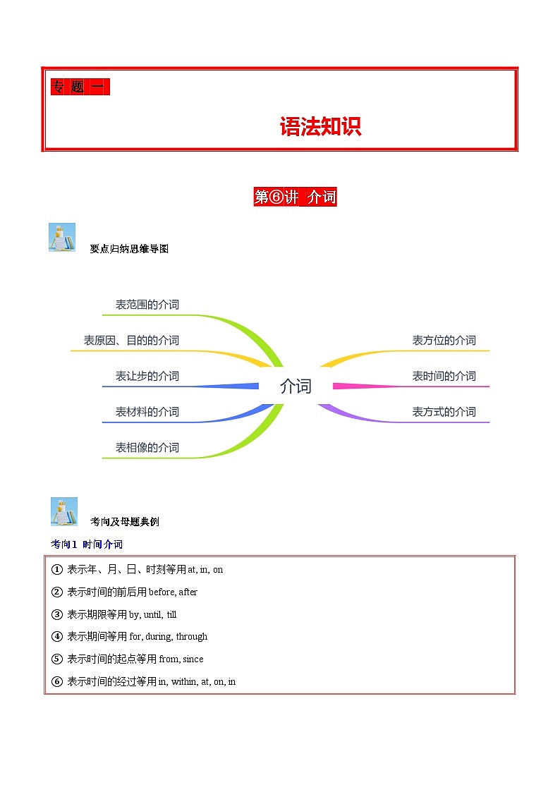 中考英语二轮复习 必刷子母题第06讲 介词（时间、方位、方式、范围、原因目的）（含解析）第1页