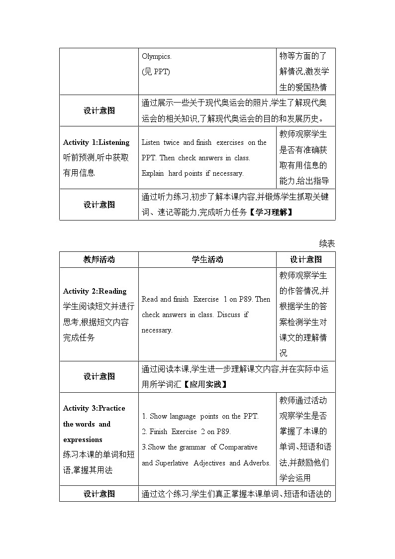Lesson 34 Modern Olympics精品教案（冀教版八下）第2页