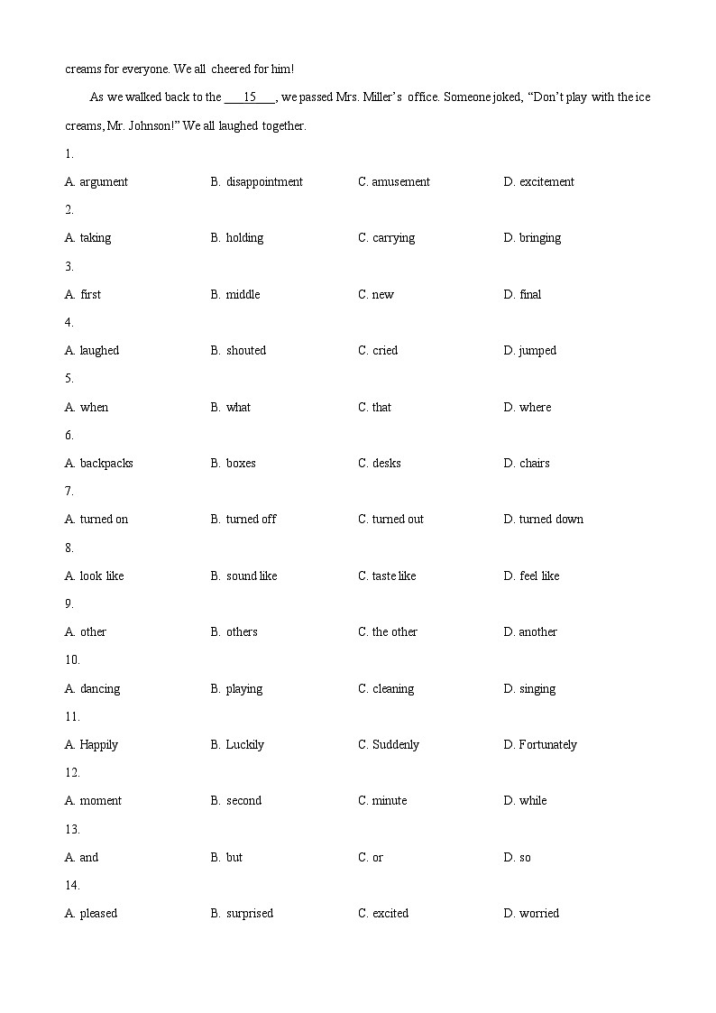 2024年浙江省丽水市青田县第二中学鹤城校区中考一模英语试题（原卷版+解析版）03