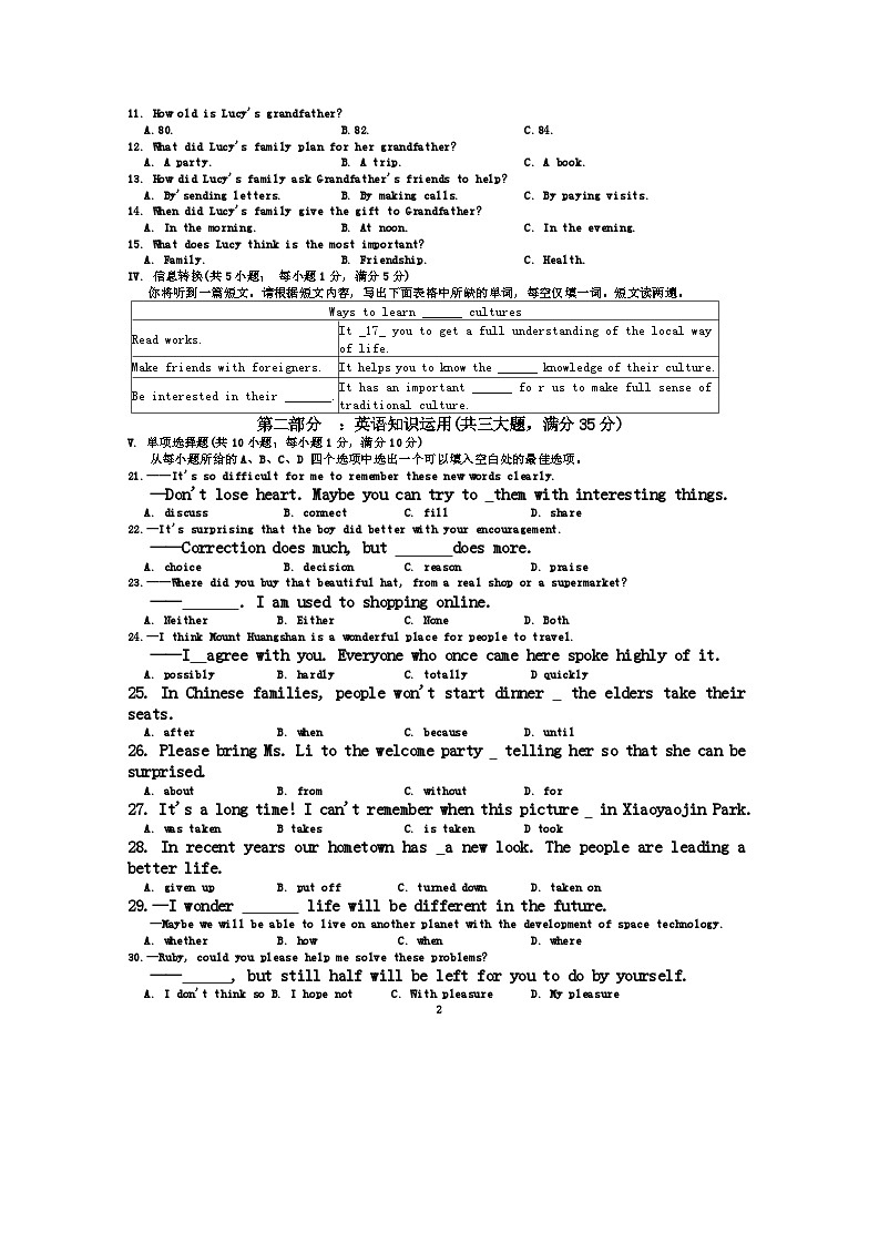 2024年安徽省合肥市第四十五中学九年级一模英语试卷02