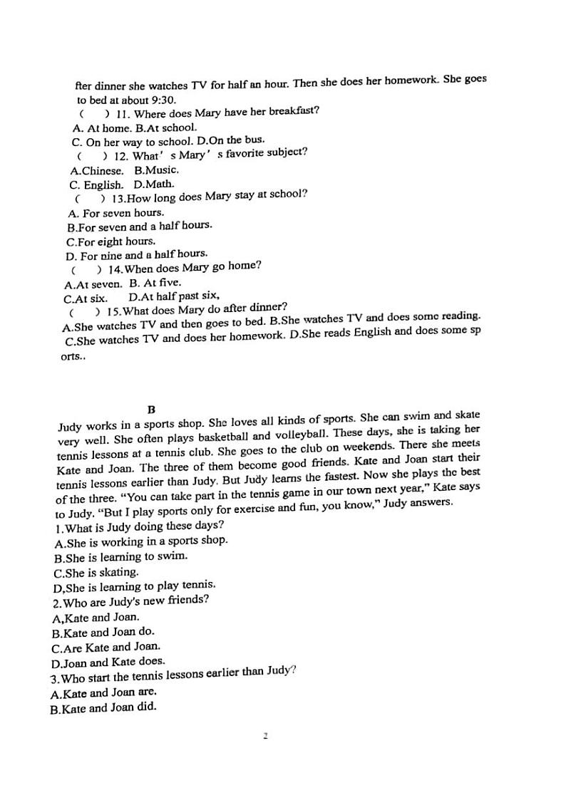 辽宁省鞍山市第五十一中学2023-2024学年下学期4月月考七年级英语试卷第2页