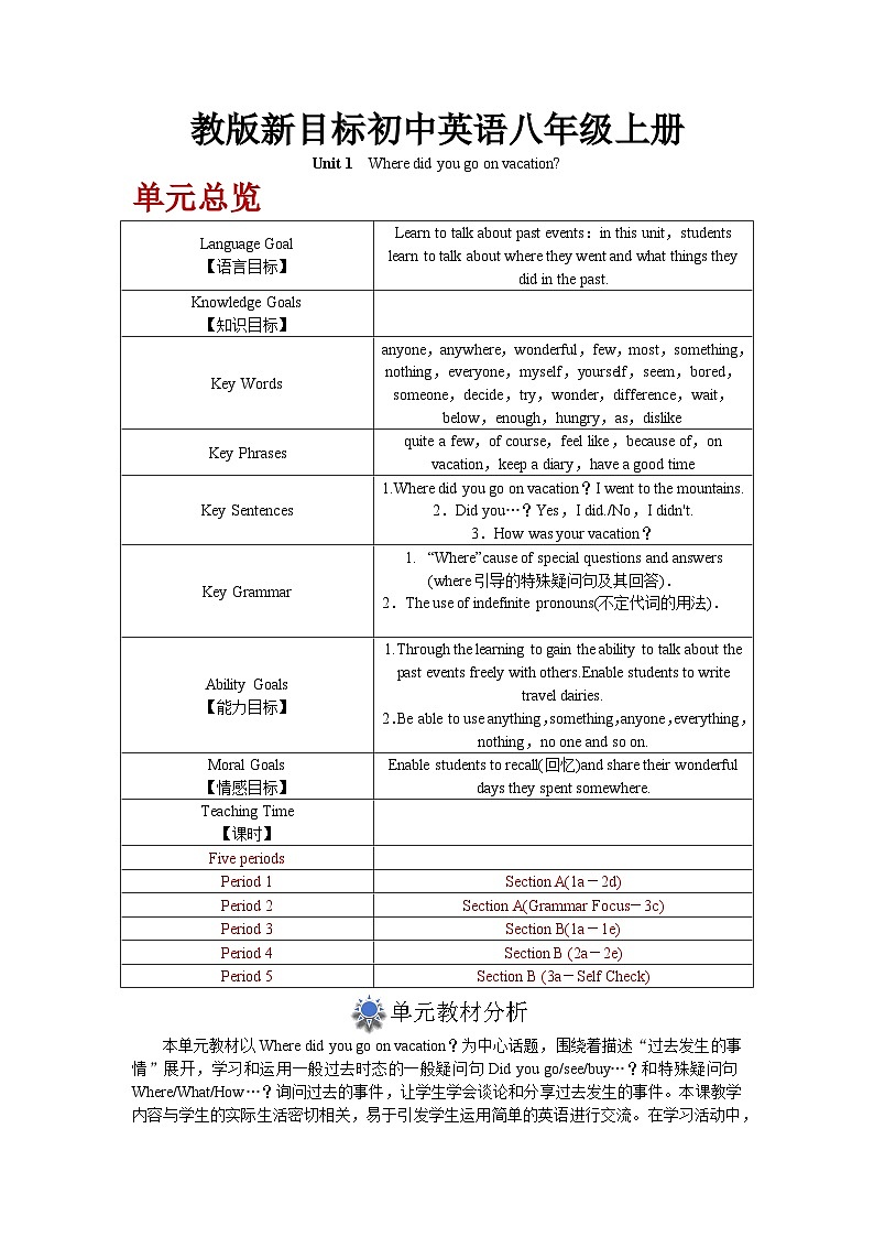 人教版初中英语8上Unit1 Where did you go on vacation Section A (1a-2d) 课件+教案+音频01