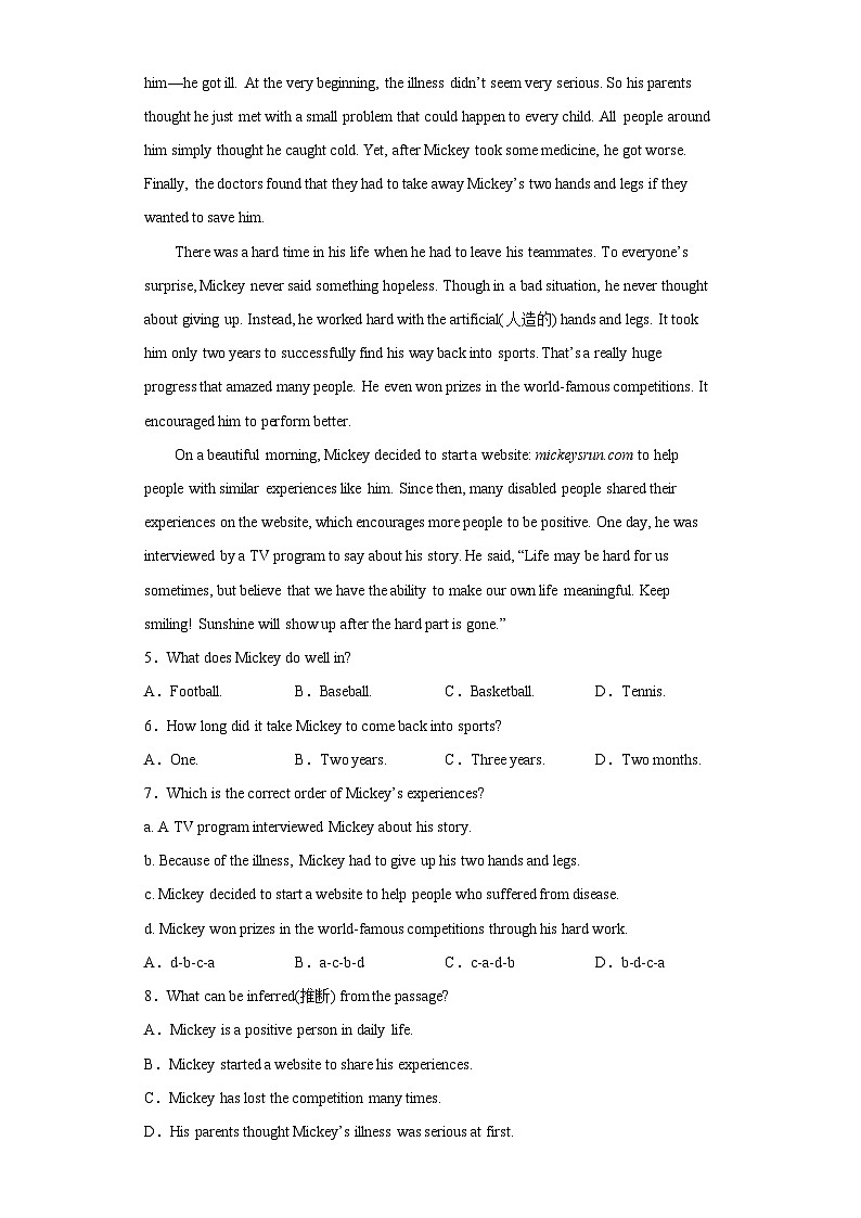 备战最新中考英语之阅读理解专项练  专题01-励志故事 （常考+热门话题）（通用版）03