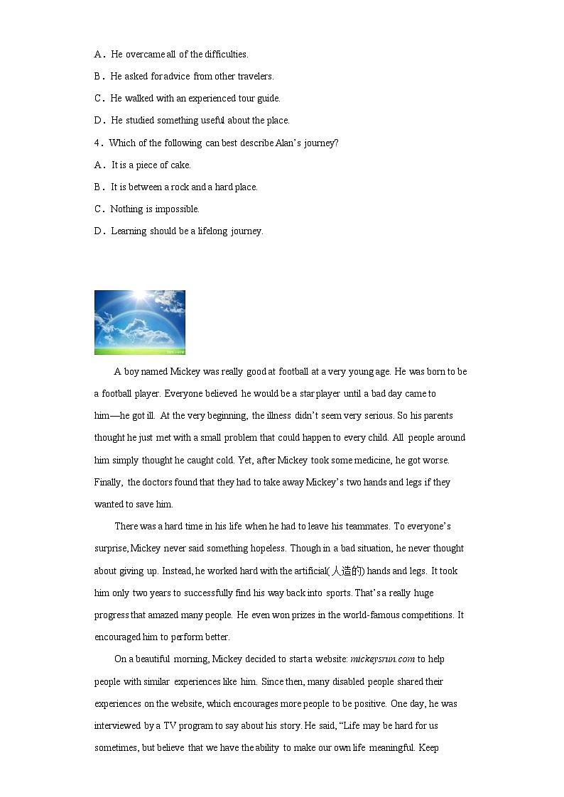 备战最新中考英语之阅读理解专项练  专题01-励志故事 （常考+热门话题）（通用版）02