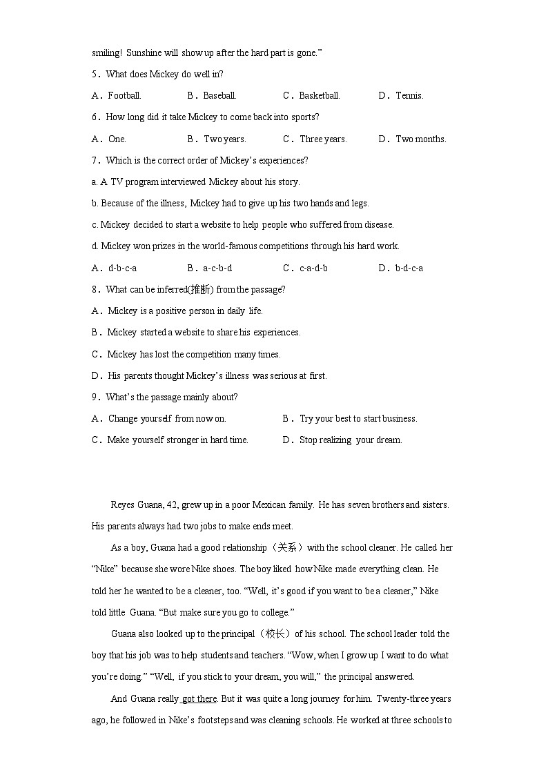 备战最新中考英语之阅读理解专项练  专题01-励志故事 （常考+热门话题）（通用版）03