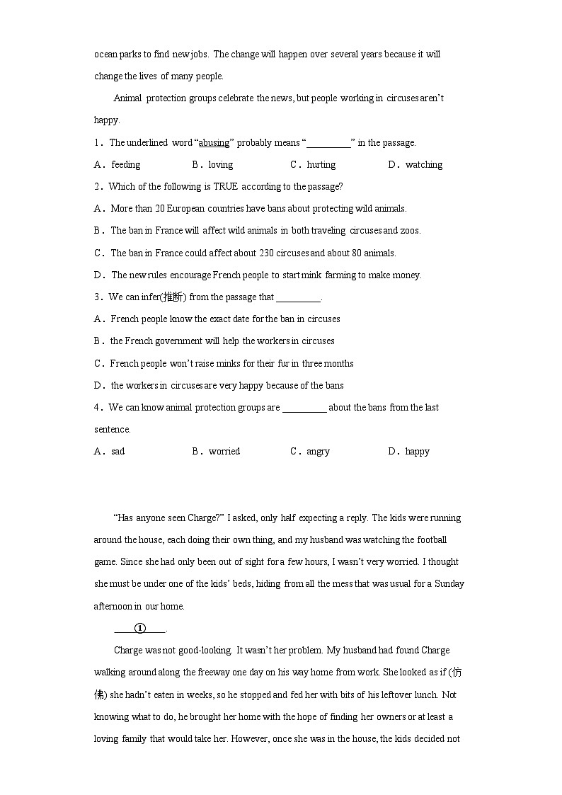 备战最新中考英语之阅读理解专项练  专题06-可爱的动植物 （常考+热门话题）（通用版）02