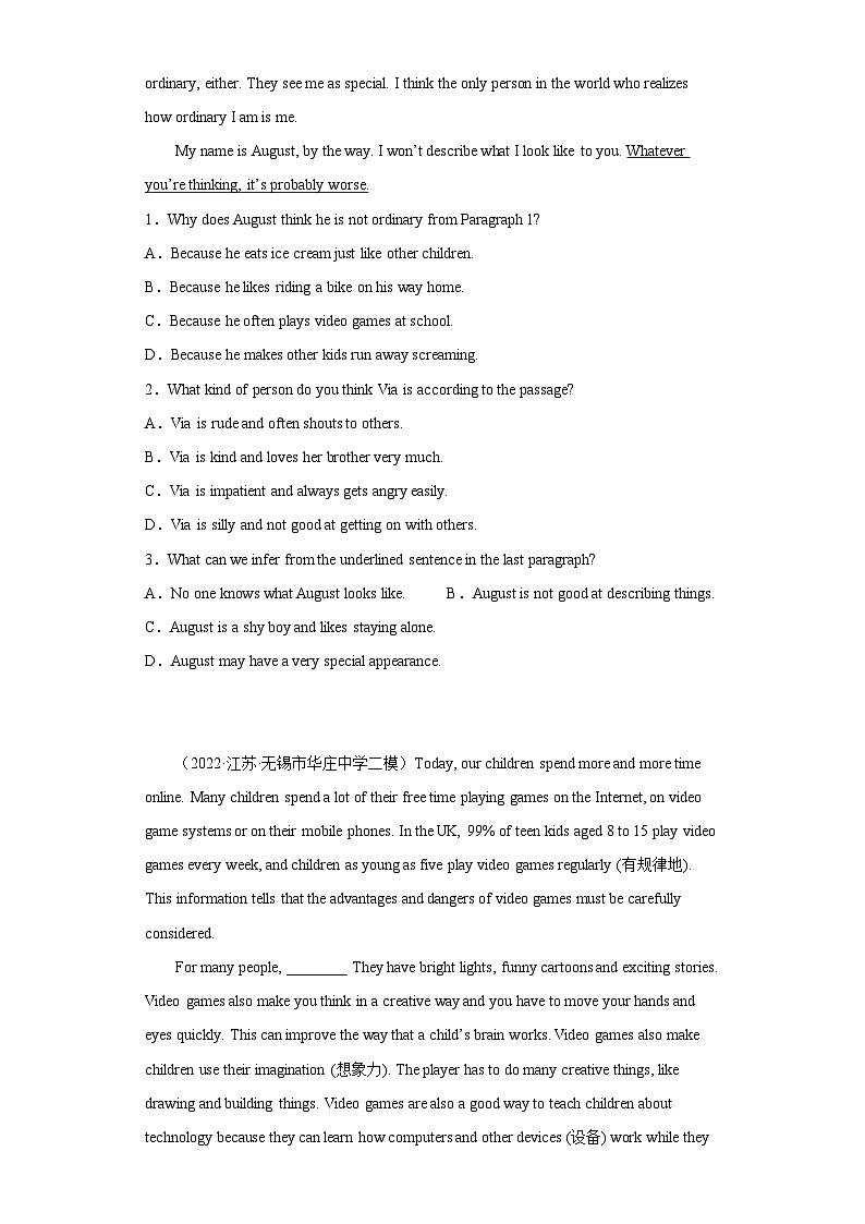 备战最新中考英语之阅读理解专项练  专题25-成长的苦与乐 （常考+热门话题）（通用版）02