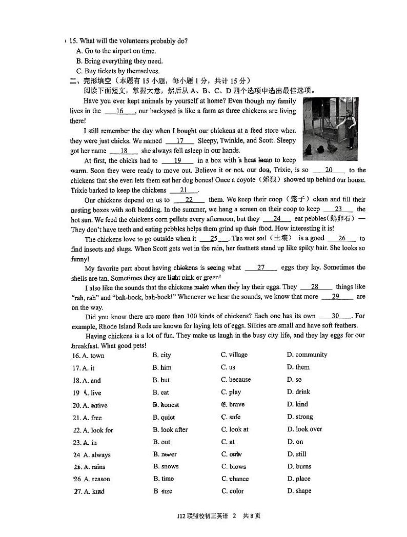 浙江省J12共同体联盟校2023-2024学年九年级下学期期中英语试卷02