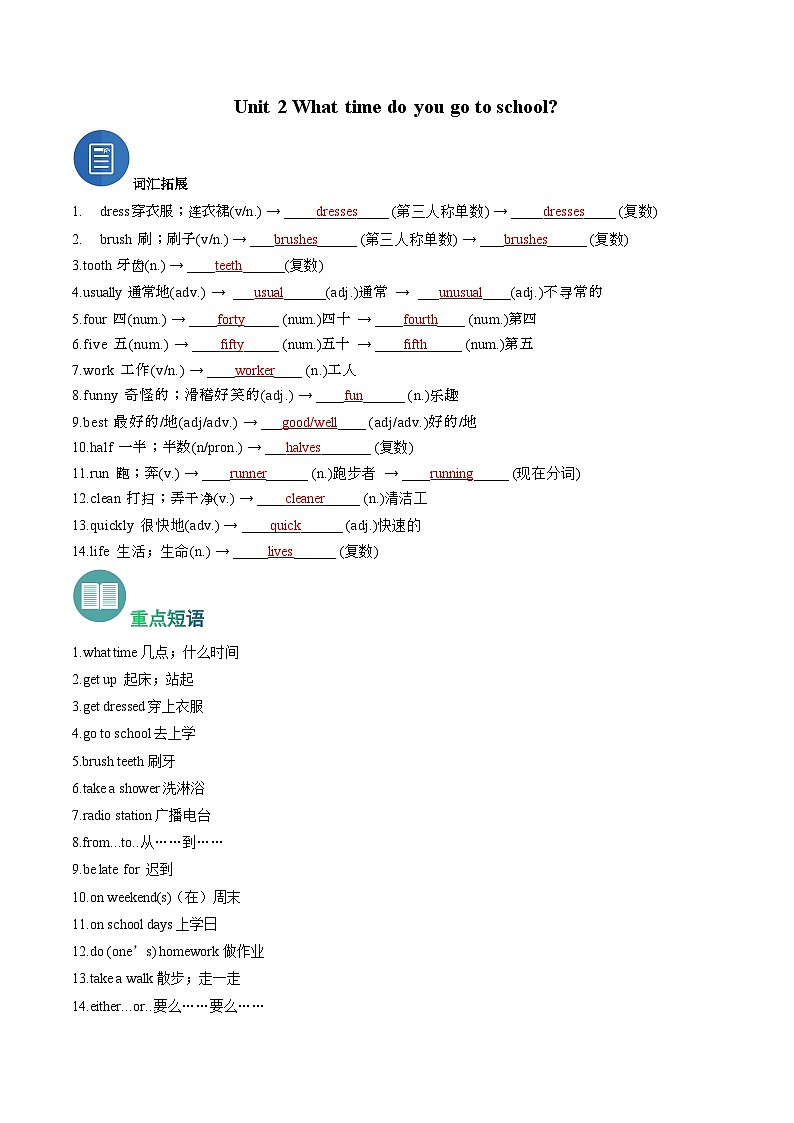 【期中讲练测】人教版七年级下册英语 专题01 词汇拓展和短语归纳（考点清单）02