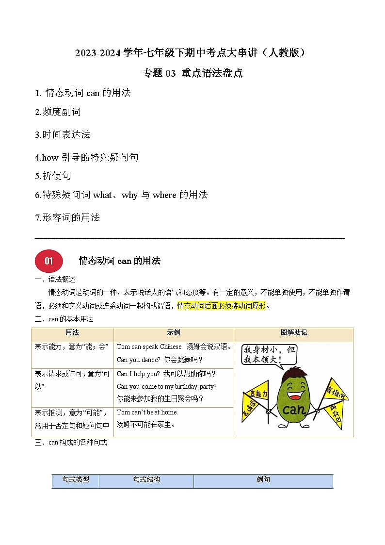 【期中讲练测】人教版七年级下册英语专题03 重点语法盘点（考点清单）.zip01