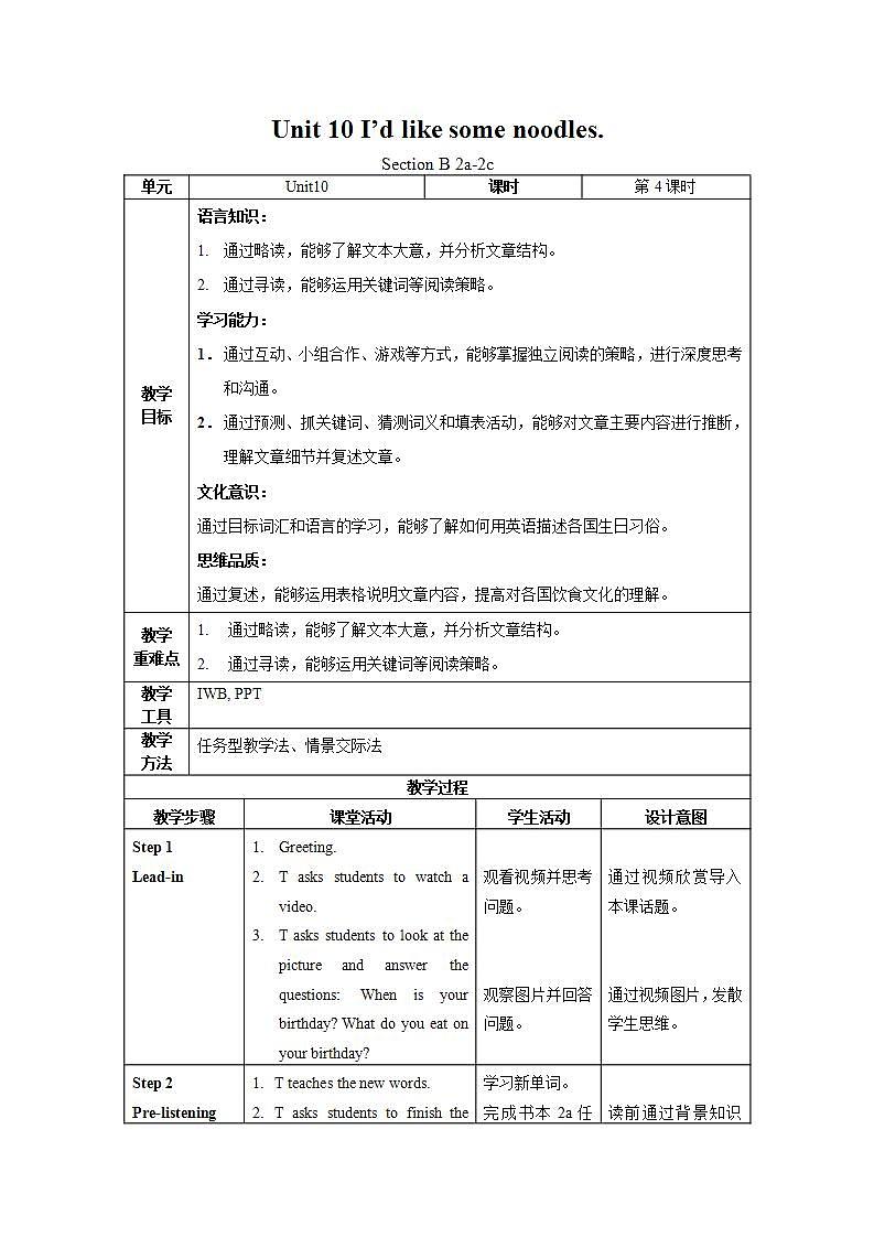 人教新目标版英语七年级下册   Unit 10 第4课时 (Section B 2a-2c) 课件+教案+导学案+分层作业01