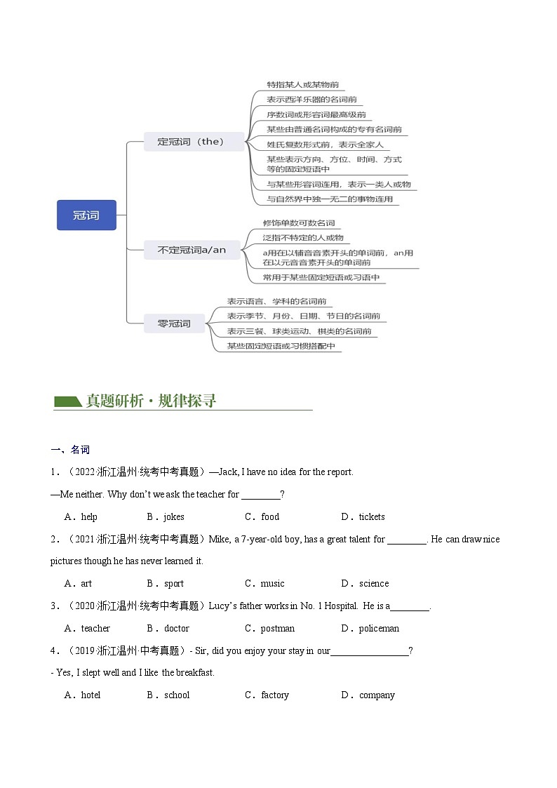 专题01 名词、代词、冠词、介词（讲练） -2024年中考英语二轮复习讲练测（浙江专用）03