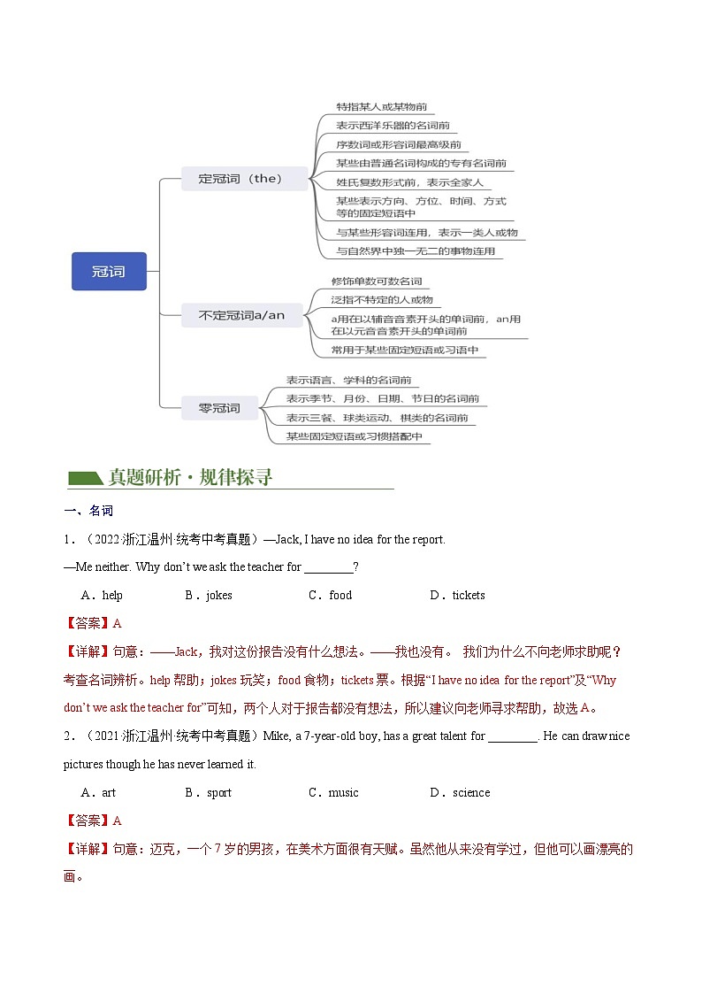 专题01 名词、代词、冠词、介词（讲练） -2024年中考英语二轮复习讲练测（浙江专用）03
