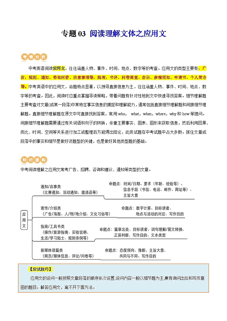专题03 阅读理解文体之应用文（讲练）（解析版）第1页