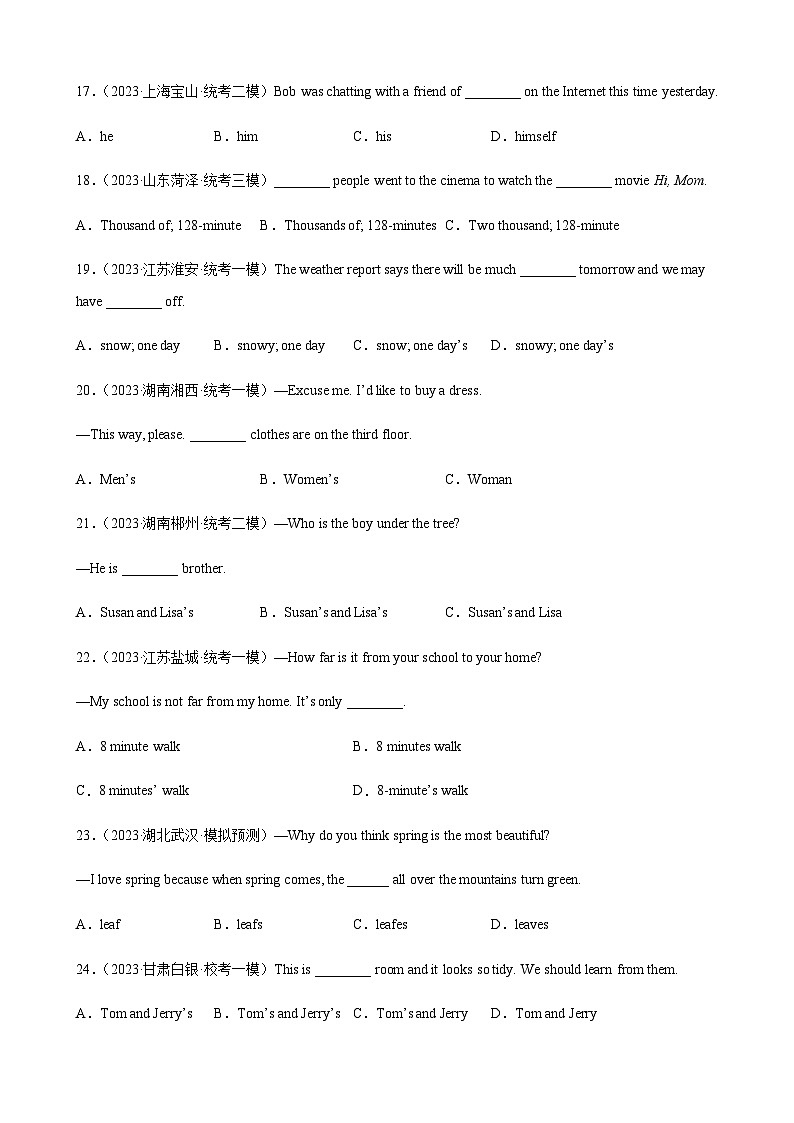 2024年中考英语单项选择题分类训练专题06名词（学生版）第3页