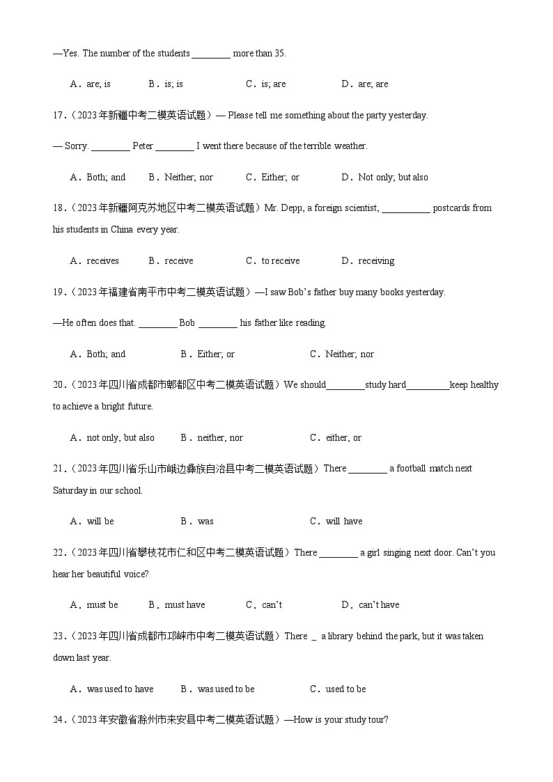 2024年中考英语单项选择题分类训练专题17主谓一致（教师版）第3页