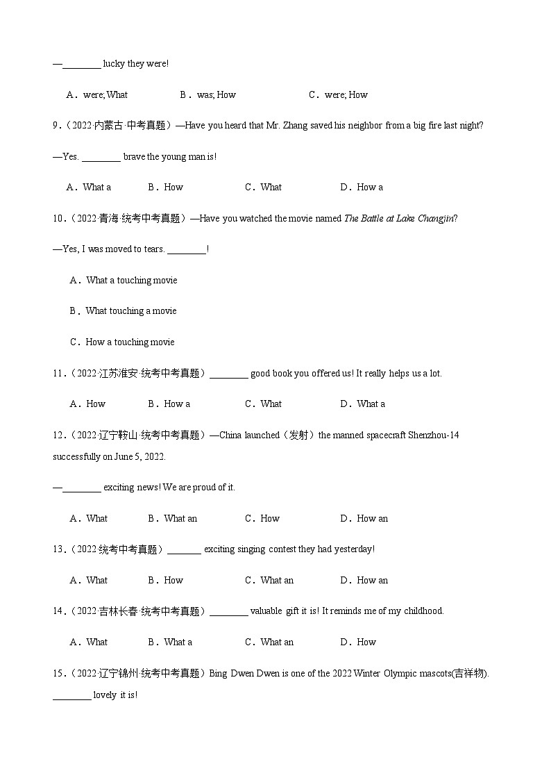 2024年中考英语单项选择题分类训练专题20感叹句（学生版）第2页