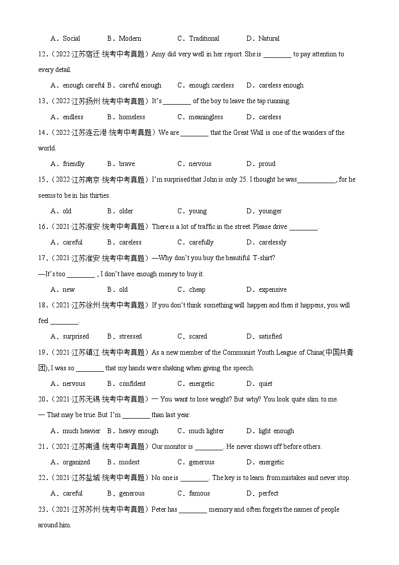 专题14 形容词辨析-备战2024年中考英语常考语法点+题型练习（中考真题+名校最新真题）（江苏专用）第2页