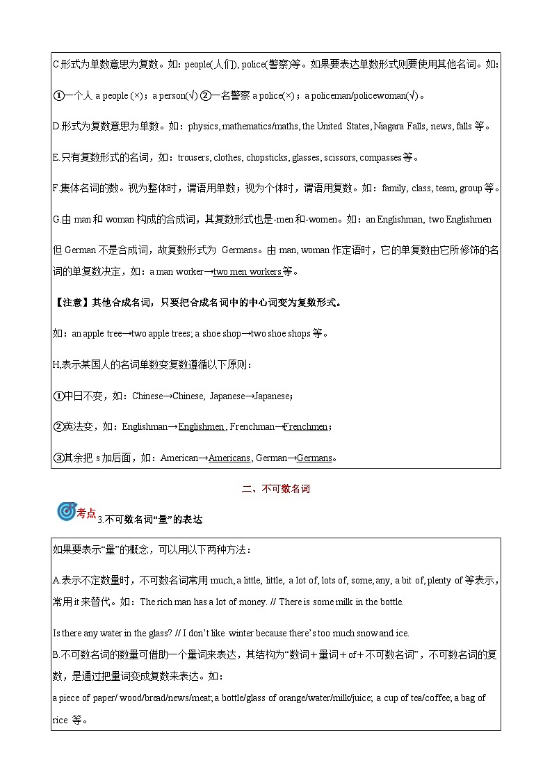 2024届中考英语语法复习专题1名词考点聚焦和精讲（解析版）第2页