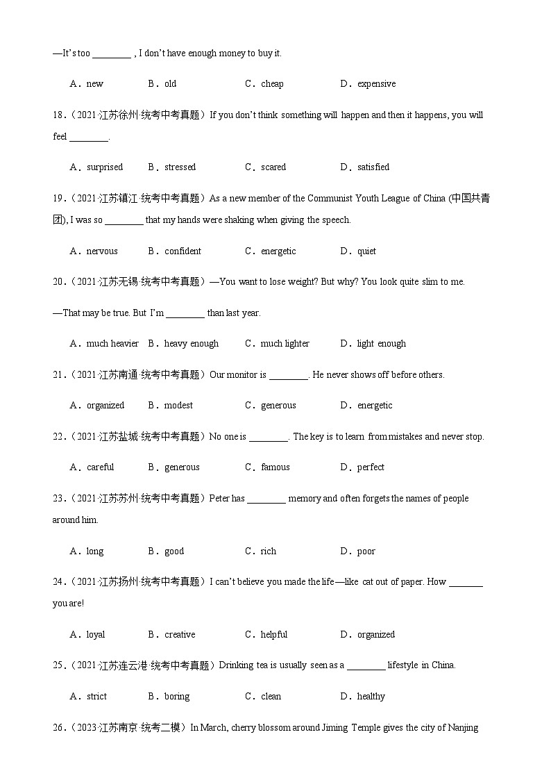 2024年中考英语语法专练14形容词辨析含答案第3页