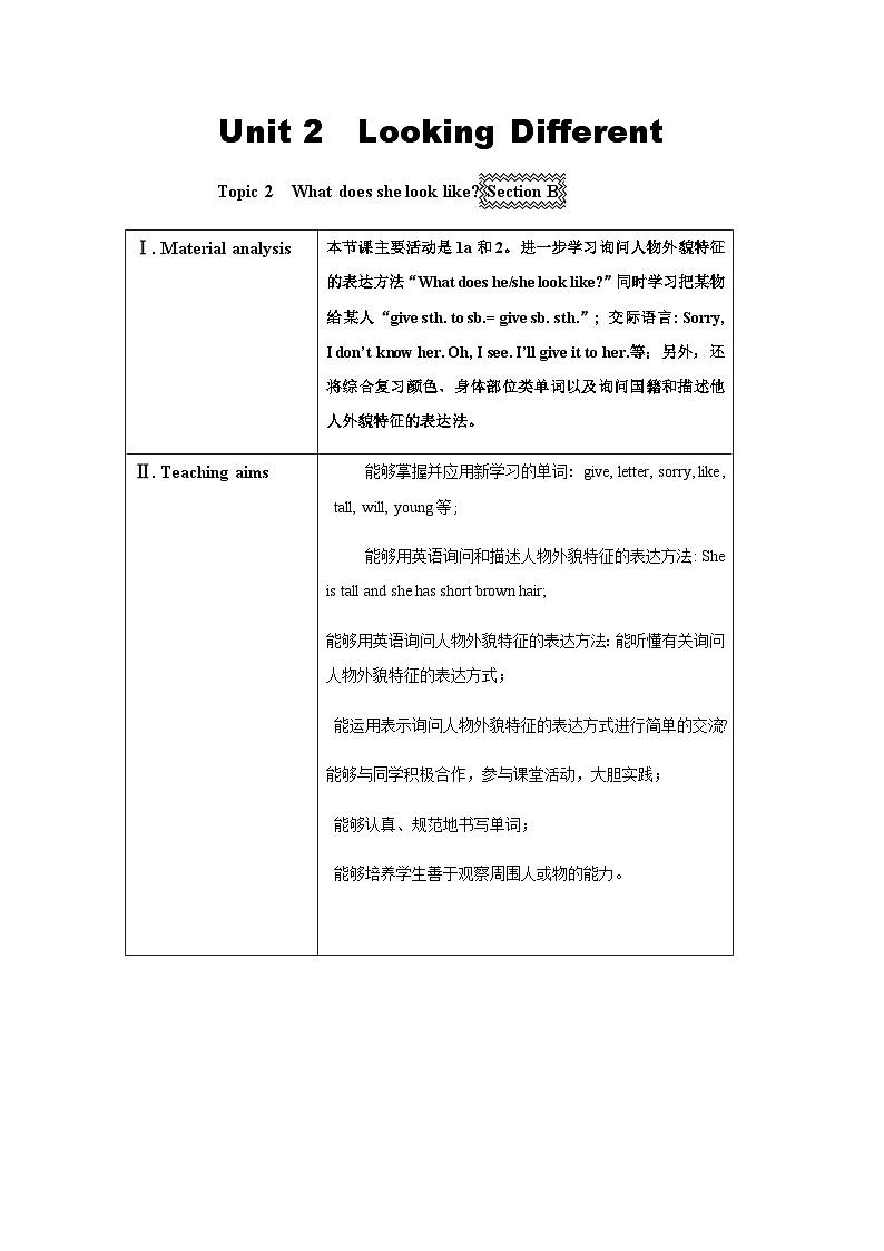 仁爱版英语七年级上册 Unit 2  Looking Different (2) 教案01