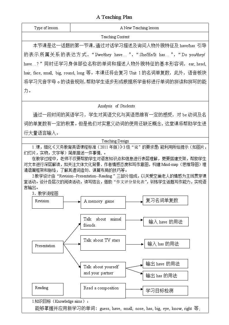 仁爱版英语七年级上册 A teaching plan第1页