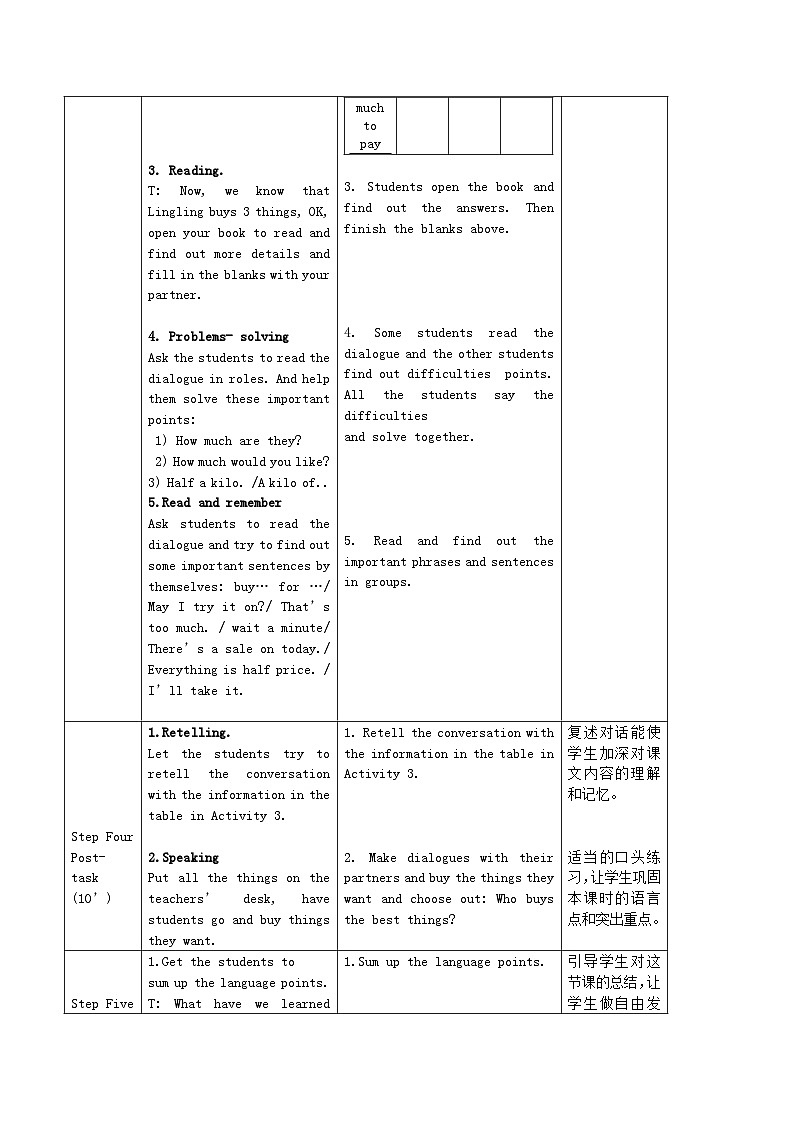 2024七年级英语下册Module5Shopping教学设计（表格式外研版）第3页