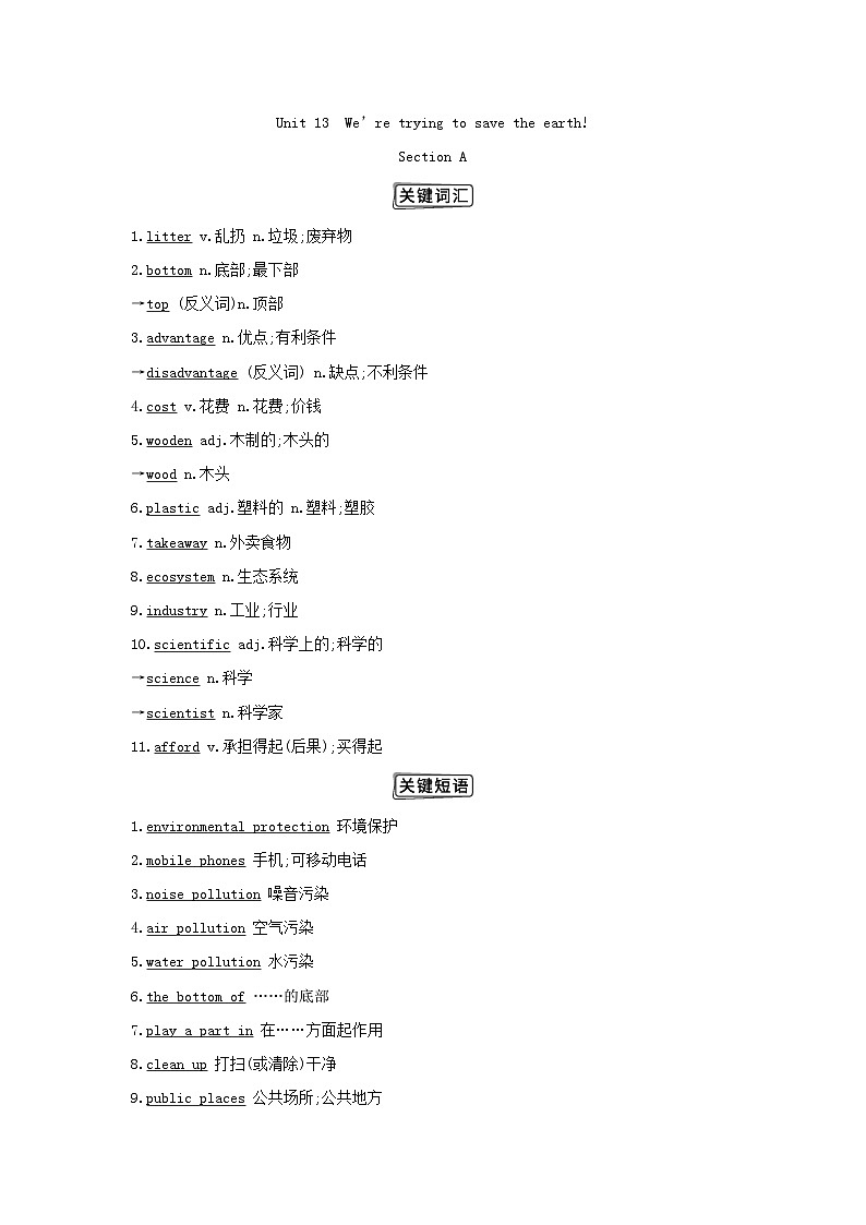 Unit 13 知识梳理  人教版英语九年级全册第1页