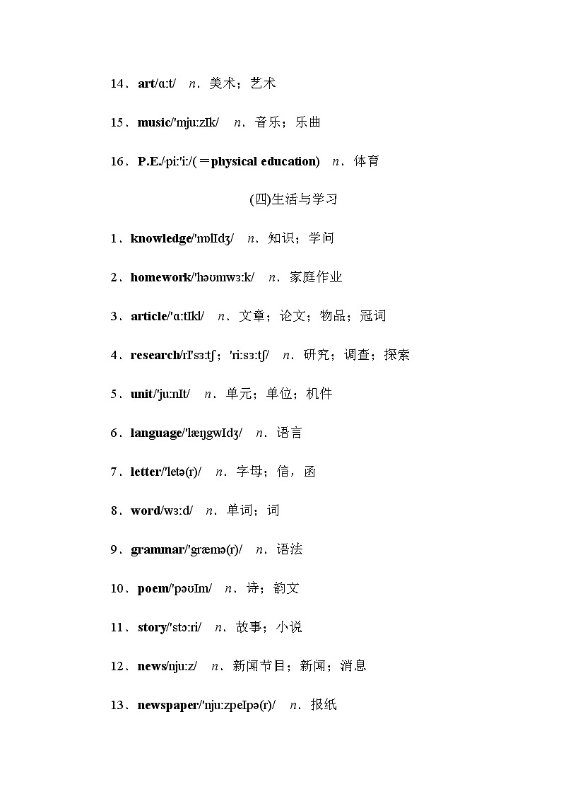 人教版中考英语复习知识点第4天词汇背记02