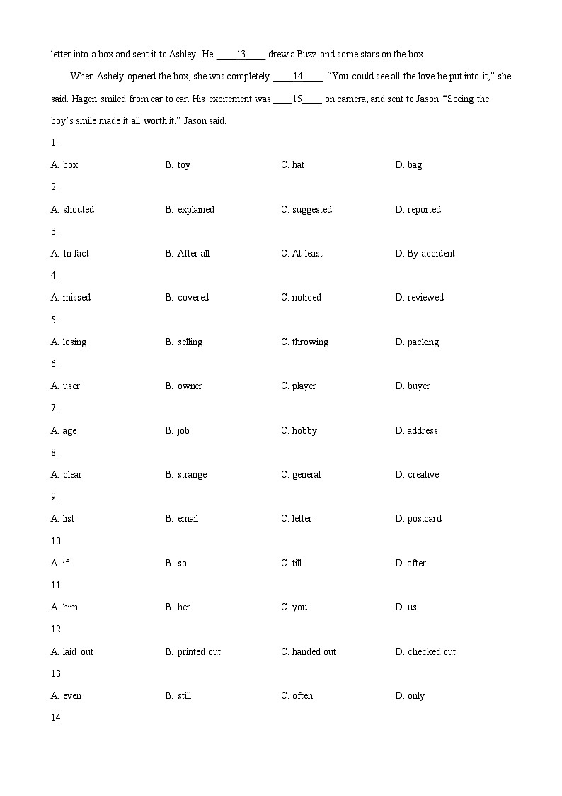 2024年浙江省舟山市中考二模英语试题（原卷版+解析版）02