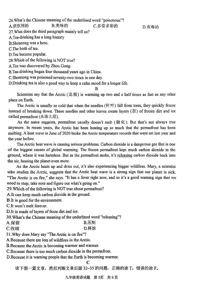 山东省枣庄市峄城区2023—2024学年九年级下学期期中质量检测英语试题03