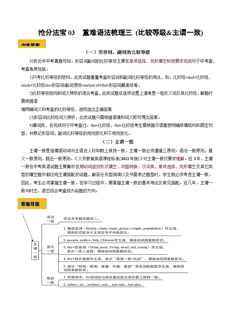 抢分法宝04 重难语法梳理三(比较等级&主谓一致)  （原卷版）第1页