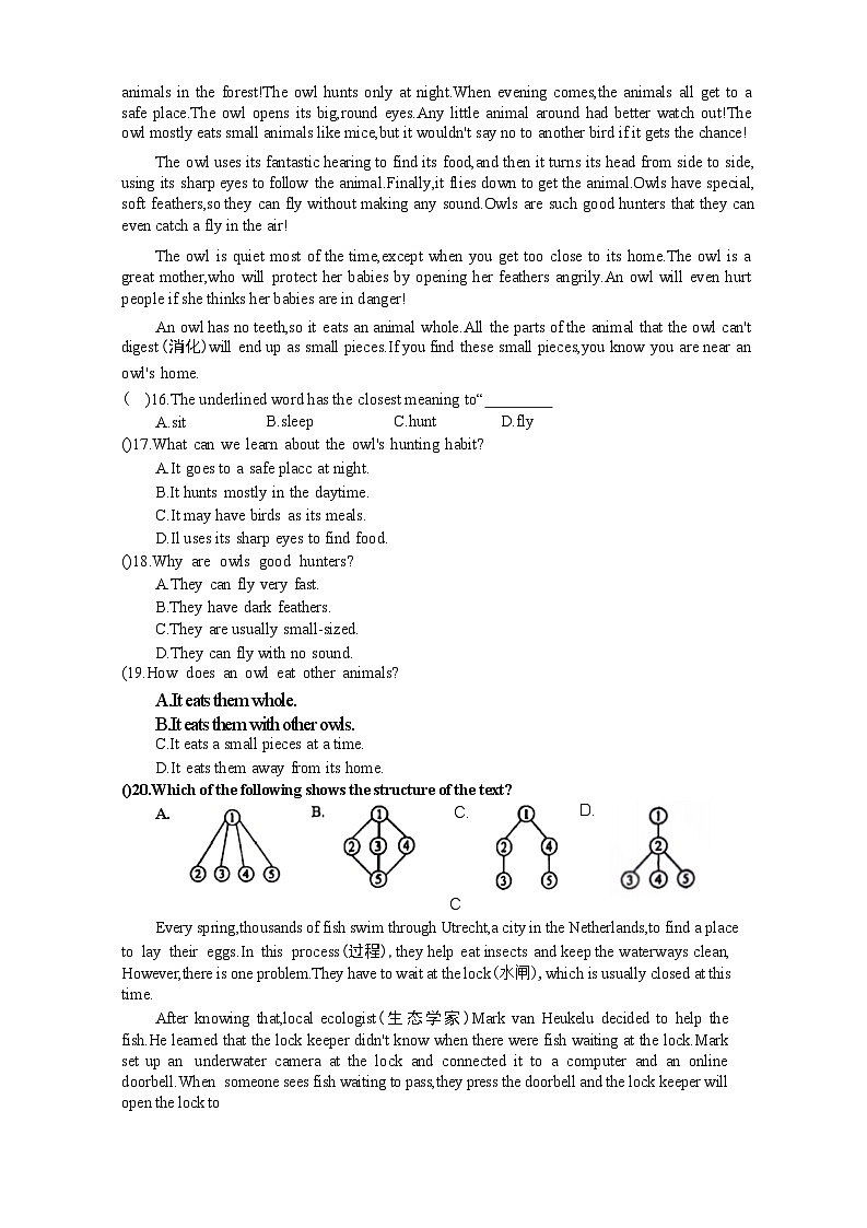 广东省深圳市深圳红岭中学2023 — 2024学年七年级下学期英语期中测试03