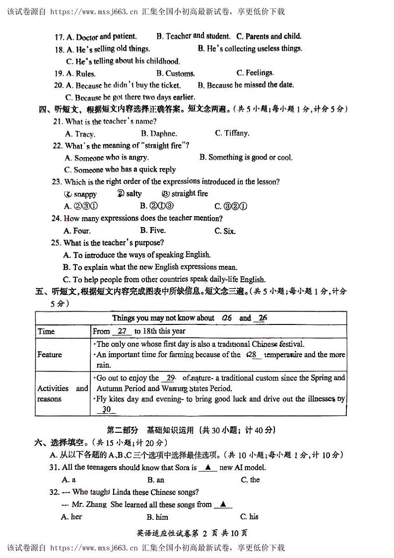 四川省成都市温江区2024年九年级二模英语试题第2页