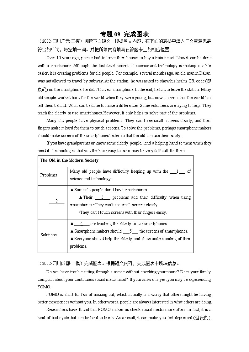 专题09 完成图表（名校模拟+地区真题）-冲刺2023年中考英语必考题型终极预测（成都专用）第1页